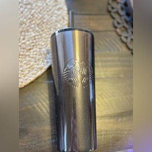Starbucks Metallic Black Slim Tumbler with Embossed Logo